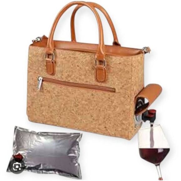 Chris's Closet Elegant Tan Cork Wine Carrier Bag NWT. - Picture 1 of 11
